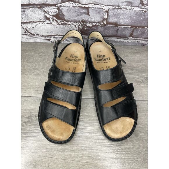 Finn Comfort Sylt Black Leather Triple Strap Wedge Sandals Men’s Sz 43EU/10M US - Picture 13 of 16